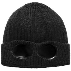 Unisex Knit Beanie Hat With Goggle Chunky Winter Warm Hat Skull Cap 4 Colors