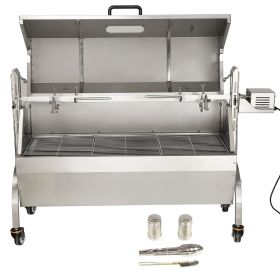 Stainless Steel Rotisserie Grill with Hooded Cover, BBQ Whole Pig Lamb Goat Charcoal Spit Grill, Electric 50W Motor BBQ Hog Rotisserie Roaster