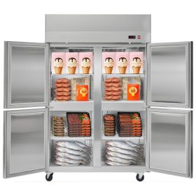 Commercial Freezer, 31.89 in Width Reach In Upright-Freezer Four Door, 31.4 Cu.ft Auto-Defrost Stainless Steel Freezer with 6 Adjustable Shelves