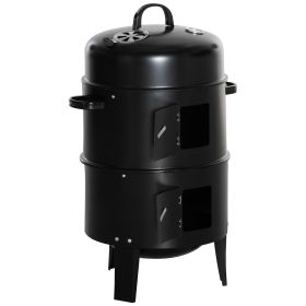 3-in-1 Vertical Charcoal BBQ Smoker Grill with 2 Cooking Areas and Thermometer