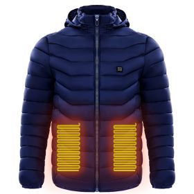 Men Heated Puffer Jacket Electric Heating Coat Insulated Hood Windbreaker (Option: Blue-M)