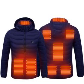 Men Heated Puffer Jacket Electric Heating Coat Insulated Hood Windbreaker 9Heat Zones (Option: Blue Zone9-M)