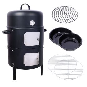 17 Inch Steel Charcoal Smoker, Heavy Duty Round BBQ Grill for Outdoor Cooking, Black (Color: as Pic)