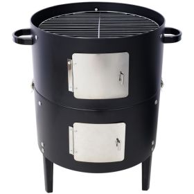 17 Inch Steel Charcoal Smoker, Heavy Duty Round BBQ Grill for Outdoor Cooking, Black (Color: as picture)