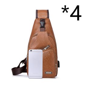 Casual Fashion Men's USB Charging Chest Bag (Option: 4pcs Light Brown)