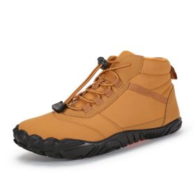 Fleece-lined Waterproof Snow Warm Breathable Couple High-top Casual Cotton Shoes (Option: Khaki-40)