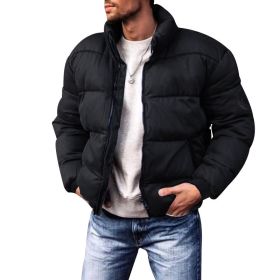 Coat Stand-up Collar Downcotton-padded Jacket Thickened Men's Cotton Jacket (Option: Black-XL)